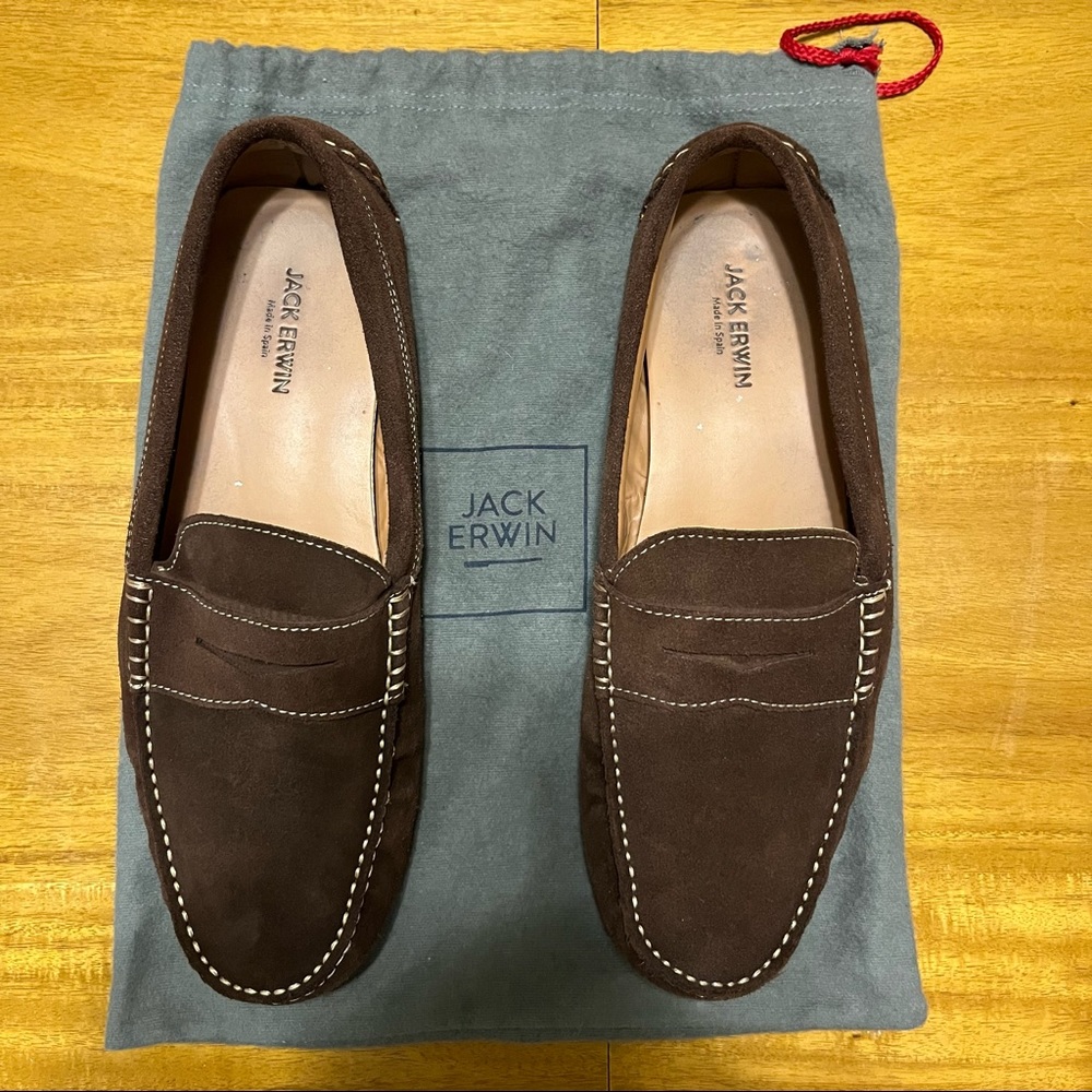 Jack Erwin dark brown suede driving loafer, size 10